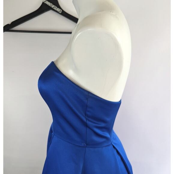 David's Bridal Cobalt Blue High Low Midi Strapless Bridesmaid Dress Sz 2 - Picture 4 of 6